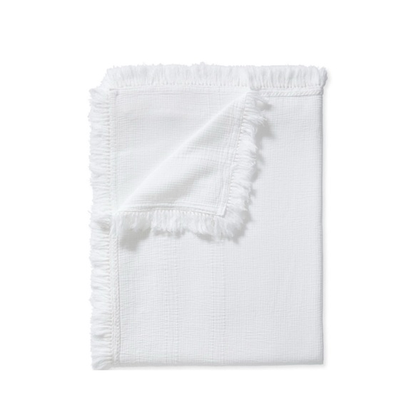 Serena & Lily Maya White Cotton‎ Fringe Queen Coverlet Quilt Throw